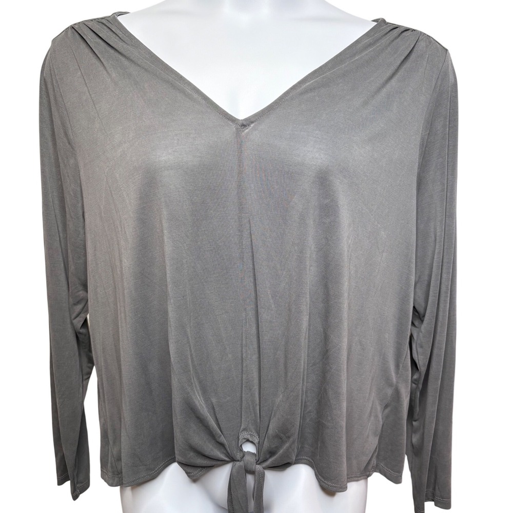 LUCKY BRAND Gray Front Tie Long Sleeve Top XXL Minimalist Boho-Chic Softcore